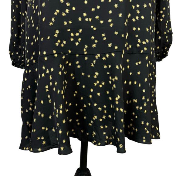 Theory Black & Yellow Star Print Silk Long Sleeve Flare Mini Dress - Picture 10 of 14